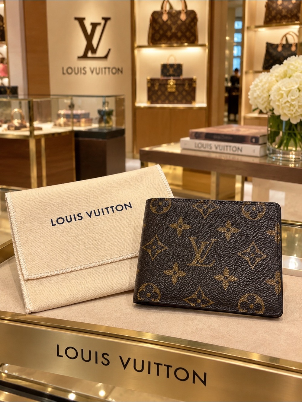 Louis Vuitton Monogram Canvas Bi-Fold Card Holder Brown & Gold